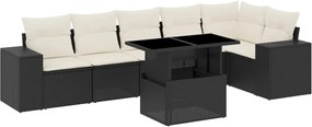 vidaXL 7 részes fekete polyrattan kerti ülőgarnitúra párnával