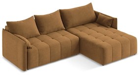 Terrakotta színű kinyitható-tárolóhelyes sarokkanapé (jobb oldali-heverő résszel) Moku – Makamii