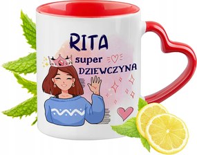 Piros bögre szív alakú füllel Ritának Ajándék