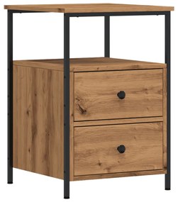 2 db kézműves tölgyszínű szerelt fa éjjeliszekrény 34x35,5x50cm