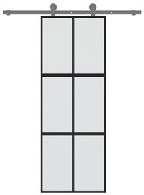 Fekete edzett üveg és alumínium tolóajtó 76 x 205 cm