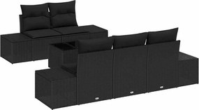 vidaXL Kerti Kanapé Szett párnával tárolóval 6 pcs Fekete polirattan