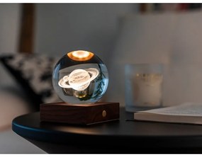 Sötétbarna diófa LED dimmelhető asztali lámpa üveg búrával (magasság 12 cm) Amber – Gingko