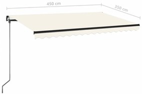 krémszínű kézzel kihúzható LED-es napellenző 450 x 350 cm