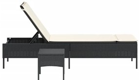 Fekete polyrattan napozóágy asztallal és párnával