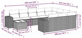 11 részes szürke polyrattan kerti ülőgarnitúra párnákkal