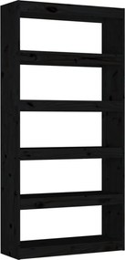 vidaXL fekete tömör fenyőfa könyvszekrény/térelválasztó 80x30x167,4 cm