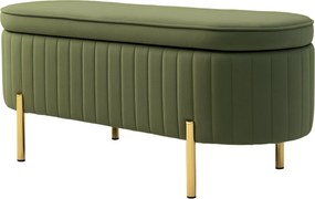 HOMCOM Ovális Tároló Pad 72L Emelhető Fedéllel és Prémiás Mintázattal, Modern Velszi Szövet és Fenyőfa Pad, 108x44x43.5cm, Sötét Zöld | Aosom