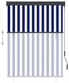 kék és fehér kültéri roló 120 x 250 cm