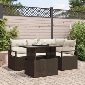 vidaXL Kerti Kanapé Szett párnával tárolóval 5 pcs Barna Poli rattan