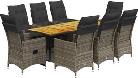 vidaXL 9 részes szürke polyrattan kerti étkezőgarnitúra párnával