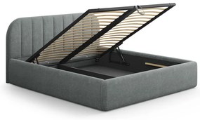 Sötétszürke kárpitozott ágyneműtartós franciaágy ágyráccsal 180x200 cm Juno – Windsor &amp; Co Sofas