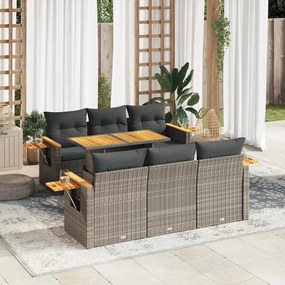 7 részes szürke polyrattan akácfa kerti ülőgarnitúra párnákkal