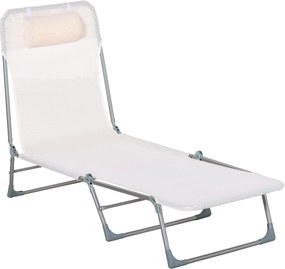 Outsunny Összecsukható Reggeliző Fekvő Napágy Állítható Fejtámasszal és 5 Pozíciós Háttámlával Lélegző Textilanyag 182x56x28 cm Krém | Aosom