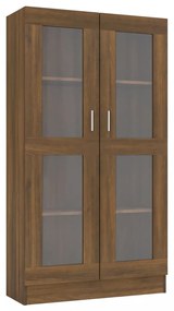 barna tölgy színű szerelt fa vitrinszekrény 82,5x30,5x150 cm