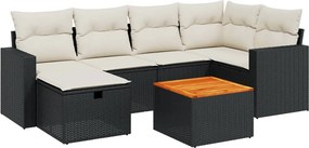 vidaXL 7 részes fekete polyrattan kerti ülőgarnitúra párnával