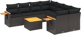 vidaXL 9 részes fekete polyrattan kerti ülőgarnitúra párnákkal