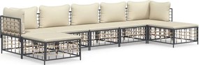 vidaXL 7 részes antracitszürke polyrattan kerti ülőgarnitúra párnákkal