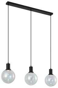 Design függőlámpa fekete, átlátszó üveggel, téglalap alakú, 3-lámpás - Mallon