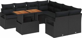 vidaXL Kert étkező szett párnával 9 pcs Fekete és Barna