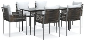 vidaXL 7 részes polyrattan és acél kerti étkezőgarnitúra párnával