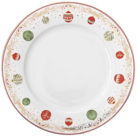 Karácsonyi gömbökkel díszített porcelán lapostányér Christmas Eve