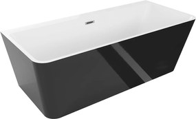 Luxury Volta szabadon álló fürdökád akril falhoz tolható 170 x 75 cm, fehér/fekete,  leeresztö  króm - 51131707575 Térben álló kád