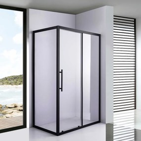 Stuxi Nizza Black 110x70 aszimmetrikus szögletes tolóajtós zuhanykabin 6 mm vízlepergető biztonsági üveggel, fekete elemekkel, 200 cm magas