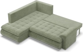 Tokio sarokkanapé, L alakú háttámlával, 2 ágyneműtartóval, kordbársony, baloldali, zöld