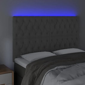 sötétszürke bársony LED-es fejtámla 160x7x118/128 cm