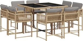 vidaXL 9 részes vegyes bézs polyrattan kerti étkezőgarnitúra párnákkal