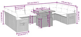 11 részes bézs polyrattan kerti ülőgarnitúra párnákkal