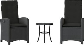vidaXL 3 részes fekete polyrattan bisztrógarnitúra párnával