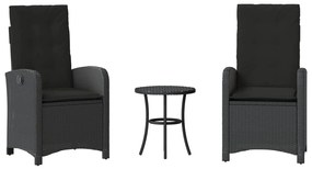 vidaXL 3 részes fekete polyrattan bisztrógarnitúra párnával