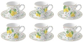 Mediterrán citromos porcelán kávés csésze szett 6 személyes 100ml Fleurs et Citrons