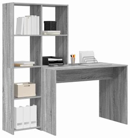 Asztal polcokkal Szürke sonoma 138.5 x 55 x 143 cm Faanyag