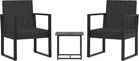 vidaXL 3 részes fekete polyrattan kerti ülőgarnitúra párnákkal