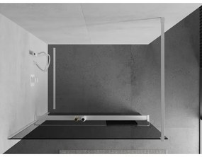 Mexen Kioto+, Walk-In zuhanyparaván polccal és akasztóval 120 x 200 cm, 8mm szürke üveg, fehér profil, 800-120-121-20-40