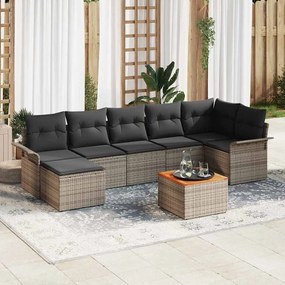 Kerti Kanapé Szett 8 pcs Szürke Poli rattan, acél, tömör akácfa