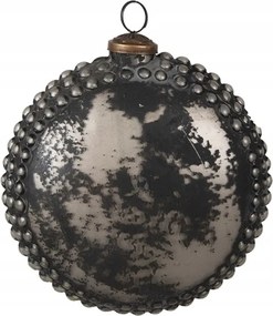 Fekete üveg karácsonyi gömb pöttyökkel és szürke kopásokkal Karlijn
