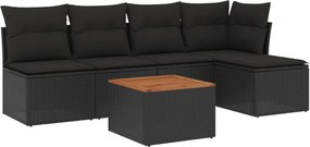 vidaXL 6 részes fekete polyrattan kerti ülőgarnitúra párnákkal