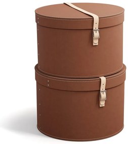 Barna fedeles dekoratív karton tárolódoboz szett 2 db-os ø 37,5x25 cm Rut Restore Paper Laminate – Bigso