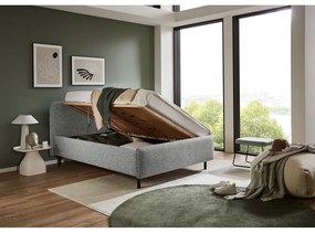 Világosszürke kárpitozott ágyneműtartós franciaágy ágyráccsal 140x200 cm Primo – Meise Möbel