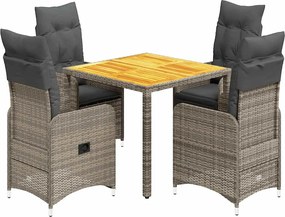 vidaXL 5 részes szürke polyrattan kerti bisztrógarnitúra párnákkal