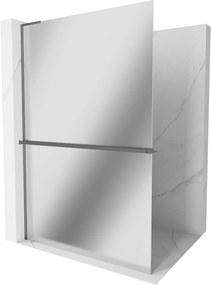 Mexen Kioto+ L, Walk-In zuhanyparaván polccal és akasztóval 100 x 200 cm, 8 mm tükörmintás üveg, grafit profil, 800-100-123-95-50
