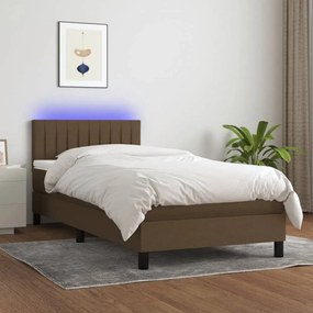 Barna szövet rugós és LED-es ágy matraccal 90x200 cm