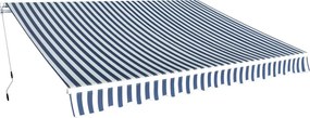 vidaXL kézi működtetésű összecsukható napellenző, kék-fehér, 350 cm