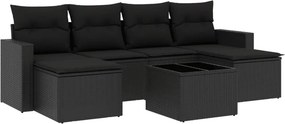 vidaXL 7 részes fekete polyrattan kerti ülőgarnitúra párnával