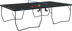 SPORTNOW Asztalitenisz Asztal, Összecsukható Asztalitenisz Asztal Hálóval, Kerekekkel, 2 Asztalitenisz Ütővel és 3 Labdával, Acél, Fekete, 274 x 152,5