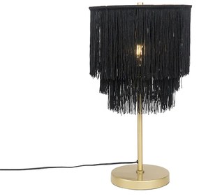 Keleti asztali lámpa, fekete, fekete árnyalatú, rojtokkal - Franxa